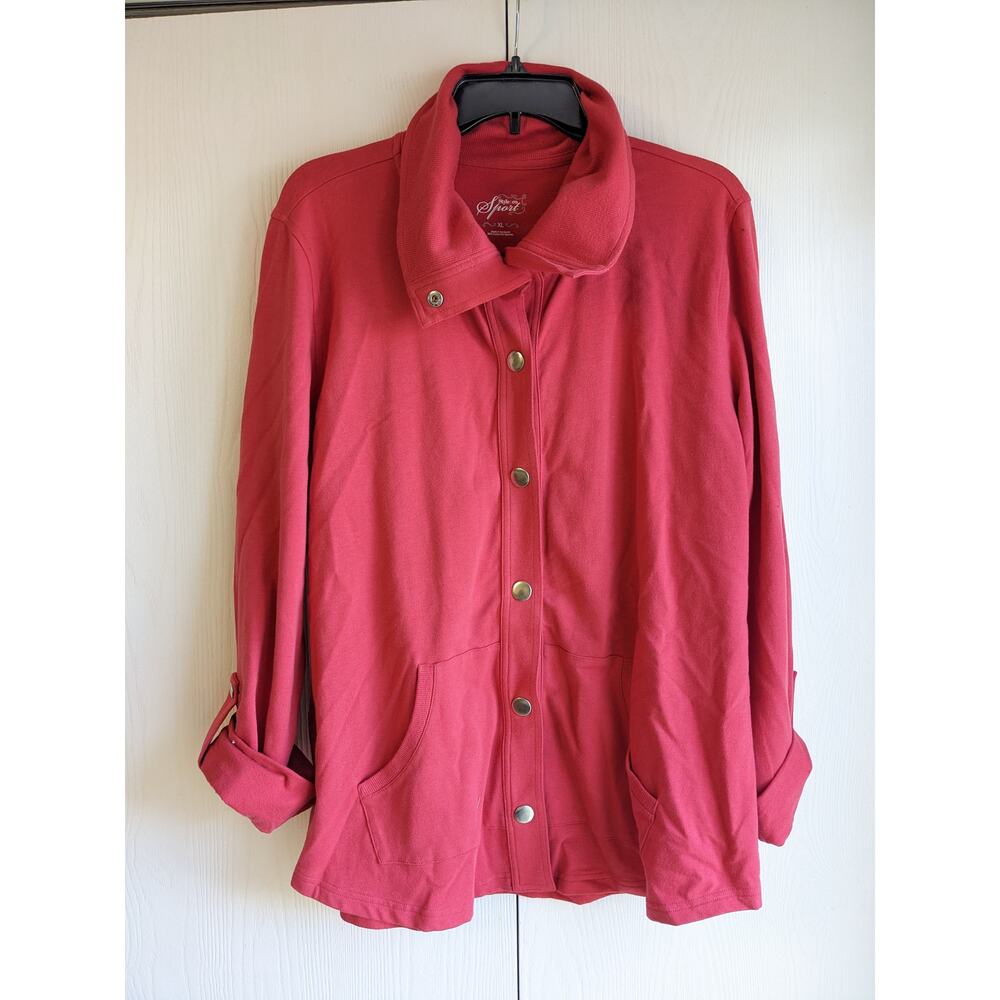 Style & Co. Sports Women's Red Snap Front Folded Long Sleeve Jacket Size XL
